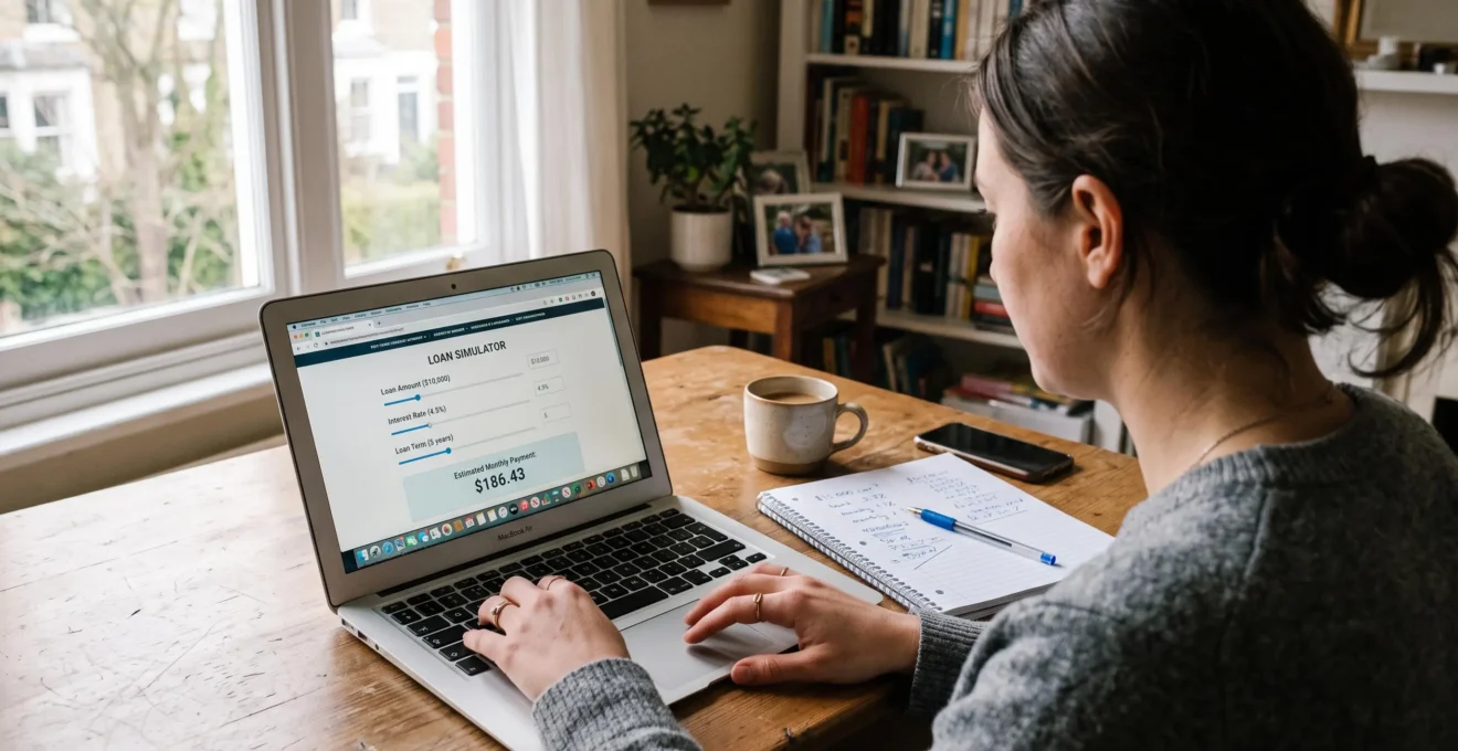Une personne simule son financement sur un ordinateur portable chez elle.